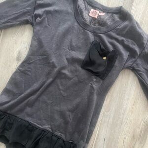 Gray Long Sleeve Top with Black Pocket Detail